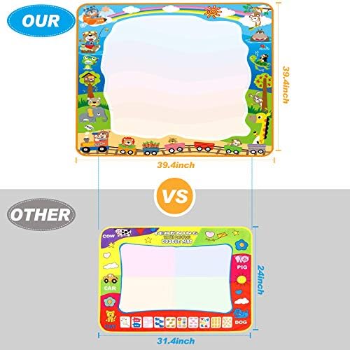lenbest Water Drawing Mat - 39.4×39.4 inch Aqua Magic Water Doodle Mat with Drawing Booklet | Magic Pens | Magic Roller | Stamps, Educational Toys Gift for Kids Toddlers Age 3+