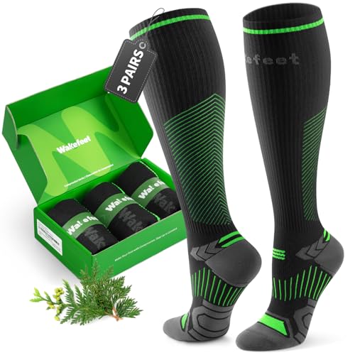 Wakefeet - WAKEFEET Compression Socks for Men & Women 3 Pairs, 20-30mmHg Knee High Socks, Compression Stockings for Sports