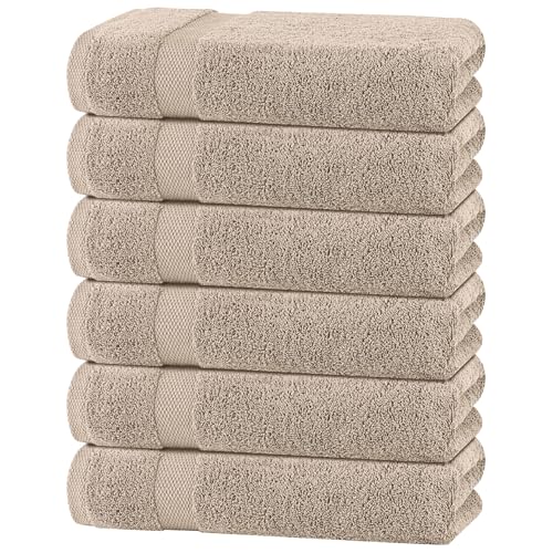 White Classic Wealuxe Taupe Bath Towels 24x50 Inch Cotton Towel Set for Bathroom Hotel Gym Spa Soft Extra Absorbent Quick Dry 6 Pack