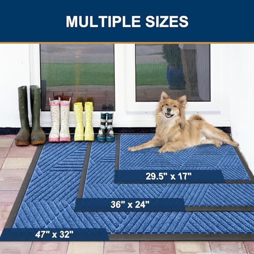Smiry Front Door Mat Outside Entrance, Heavy Duty Sturdy Natural Rubber Doormat, Trap Dirt and Moisture, Easy Clean Low Profile Welcome Floor Mats for Indoor Outdoor Entry, 59x24 Inch, Blue