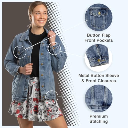 Women’s Oversized Denim Jacket Light Blue Vintage Jean Jacket Long Sleeve Casual Coat S - 2XL2