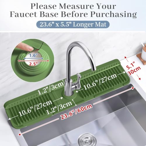 Image of PoYang 24 inch Faucet Mat for Kitchen Sink Splash Guard, 7 Slope Silicone Sink Water Splash Guard for Kitchen Sink Area with Snap, Longer Sink Protectors for kitchen Sink Sponge Holder, Avocado Green