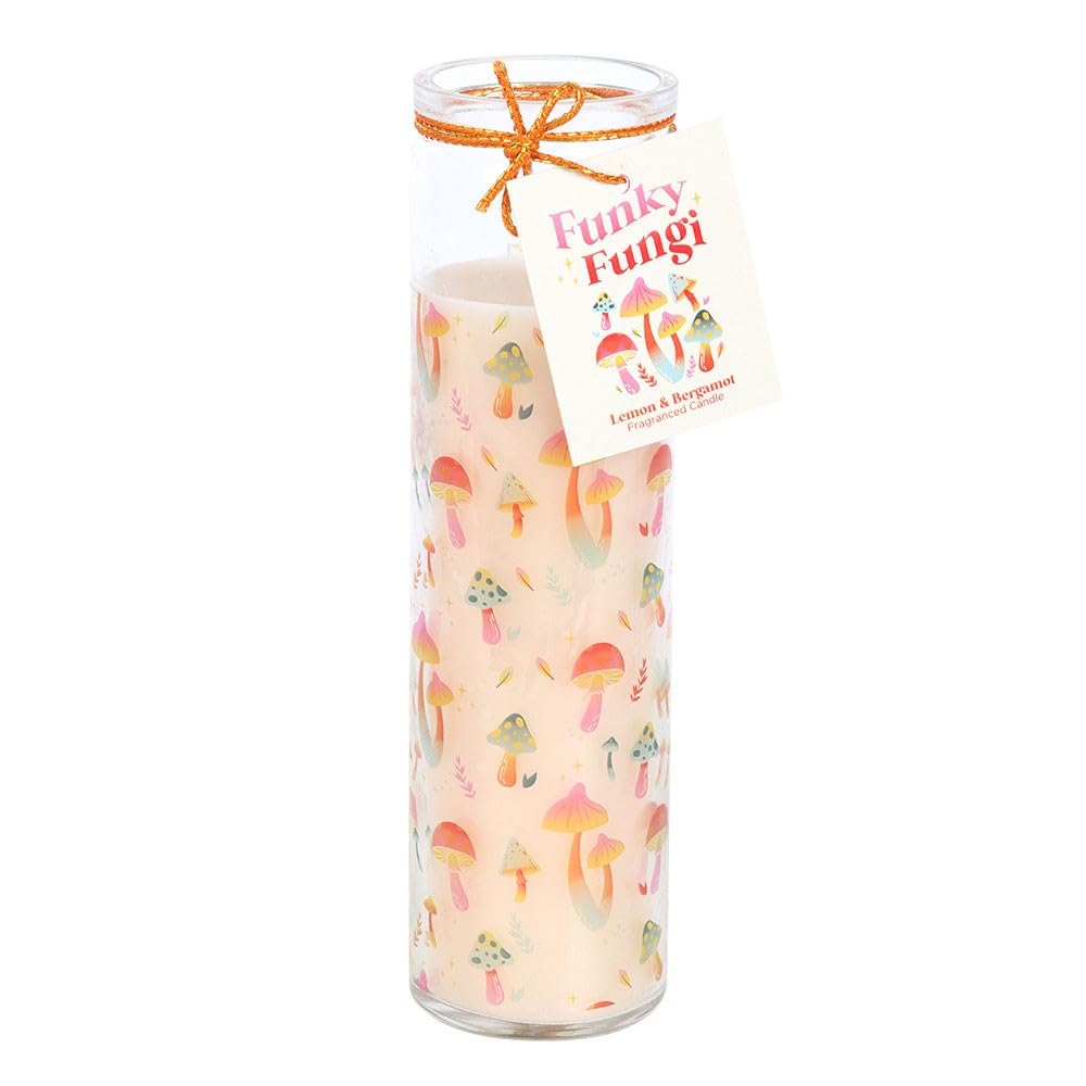 Lemon & Bergamot Tube Candle with Colorful Mushroom Design – 70-Hour Burn Time, Eco-Friendly Glass Jar for Repurposing, Trendy Home Decor for Living Room, Bedroom & More