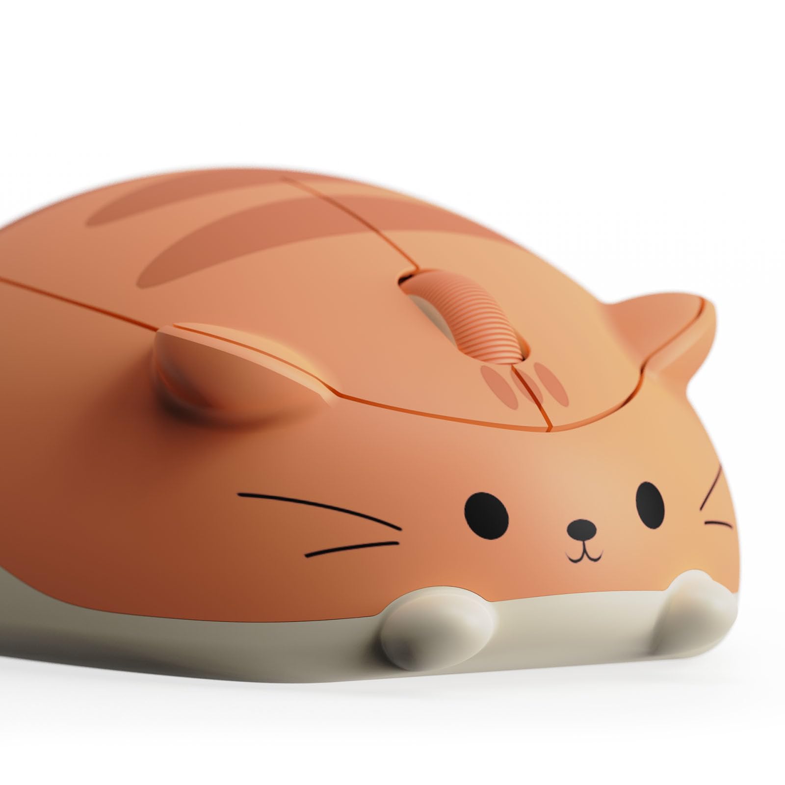 Akko Bezprzewodowa mysz gamingowa z motywem kota, optyczna 3200 DPI, urocza, tryb potrójny: Bluetooth 3.0/5.0/2,4G USB A, ciche kliknięcie, urocza, do laptopa/ komputera/ PC (Orange Kate)