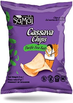 Samai Cassava Chips Pacific Sea Salt 2.00 oz (Pack of 15) Gluten-Free Nut-Free Lactose-Free Kosher Certified Paleo Friendly Snack