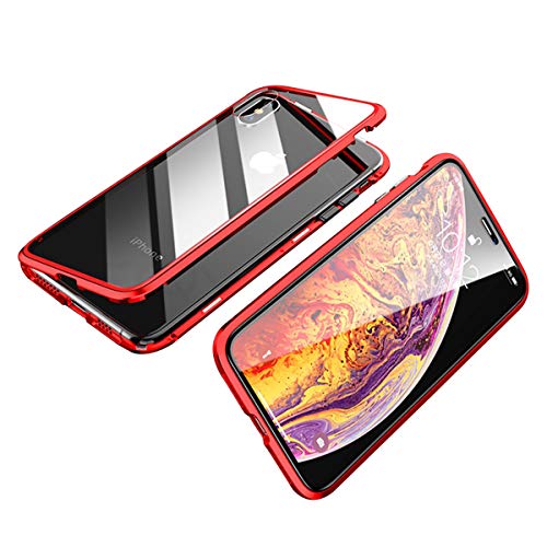 Honor 10 Lite Case, Huawei P Smart 2019 Case, Gift_Source Magnetic Adsorption Protective Case Clear Tempered Glass Full Screen Coverage Metal Frame Cover for Huawei P Smart 2019/Honor 10 Lite [Red]