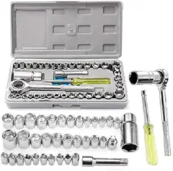 Jogo de Chave Catraca Reversível Kit de Ferramentas com Soquetes Sextavados, 40 Peças, Maleta, para Conserto e Reparo de Eletrodomésticos, Carros e Motos
