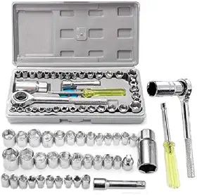 Jogo de Chave Catraca Reversível Kit de Ferramentas com Soquetes Sextavados, 40 Peças, Maleta, para Conserto e Reparo de Eletrodomésticos, Carros e Motos