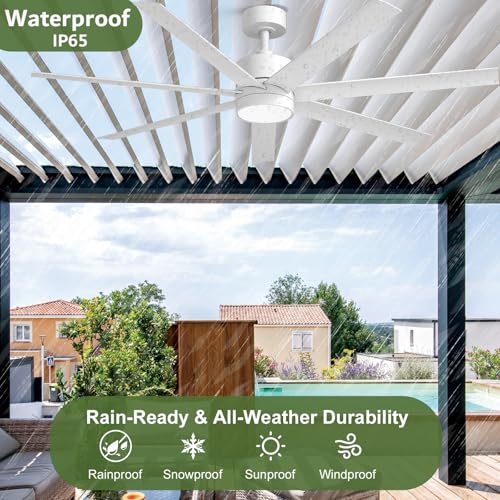 Outdoor Ceiling Fan for Patio with Lights IP65 Waterproof, 56 Inch Large Airflow All Weather outdoor Fan, White Ceiling Fans for Gazebo Terraces, Porch, Pergola, Commercial Exterior with UV Coating - Image 2