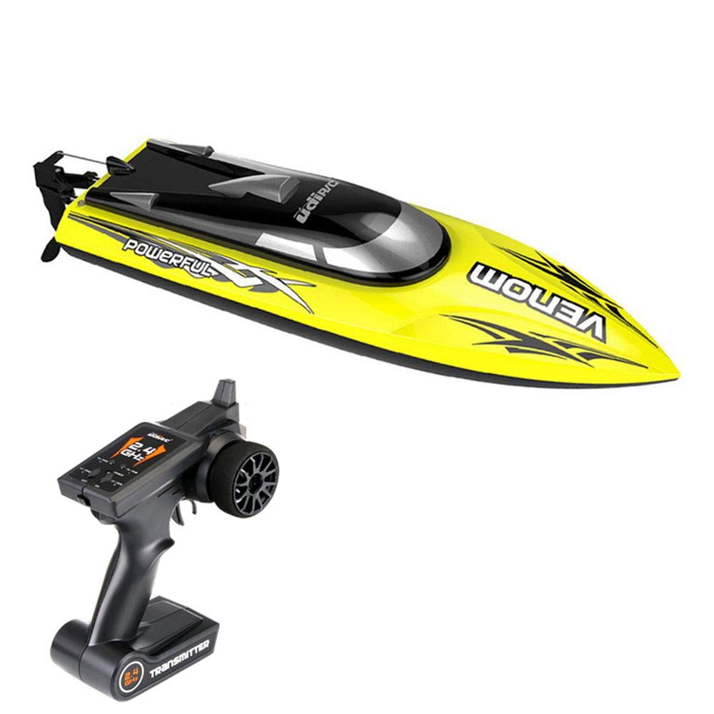 RC Racing Boat, 2.4GHz High Speed Electric 4CH Remote Control Boat Speed Water Toy for Pools and Lakes Rechargeable Racing Speedboat for Adults and Kids(Yellow)