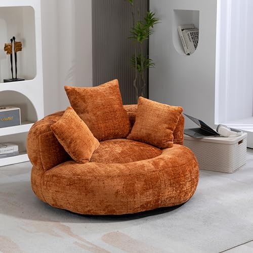 Lazy Sofa Durable Confort Lounger - Sillón con tres cojines para adultos y niños, para interiores y exteriores, para dormitorio, oficina (chenilla naranja)