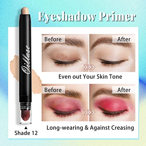 Oillase 12 Pcs Eyeshadow Stick Sets With Smudge Proof Eyeshadow Primer Base, Waterproof Glitter Eyeshadow Pen With Soft Brush, Cream Eye Shadow Stick Makeup, Shimmer And Matte Eyeshadow Pencil Crayon #TOP2