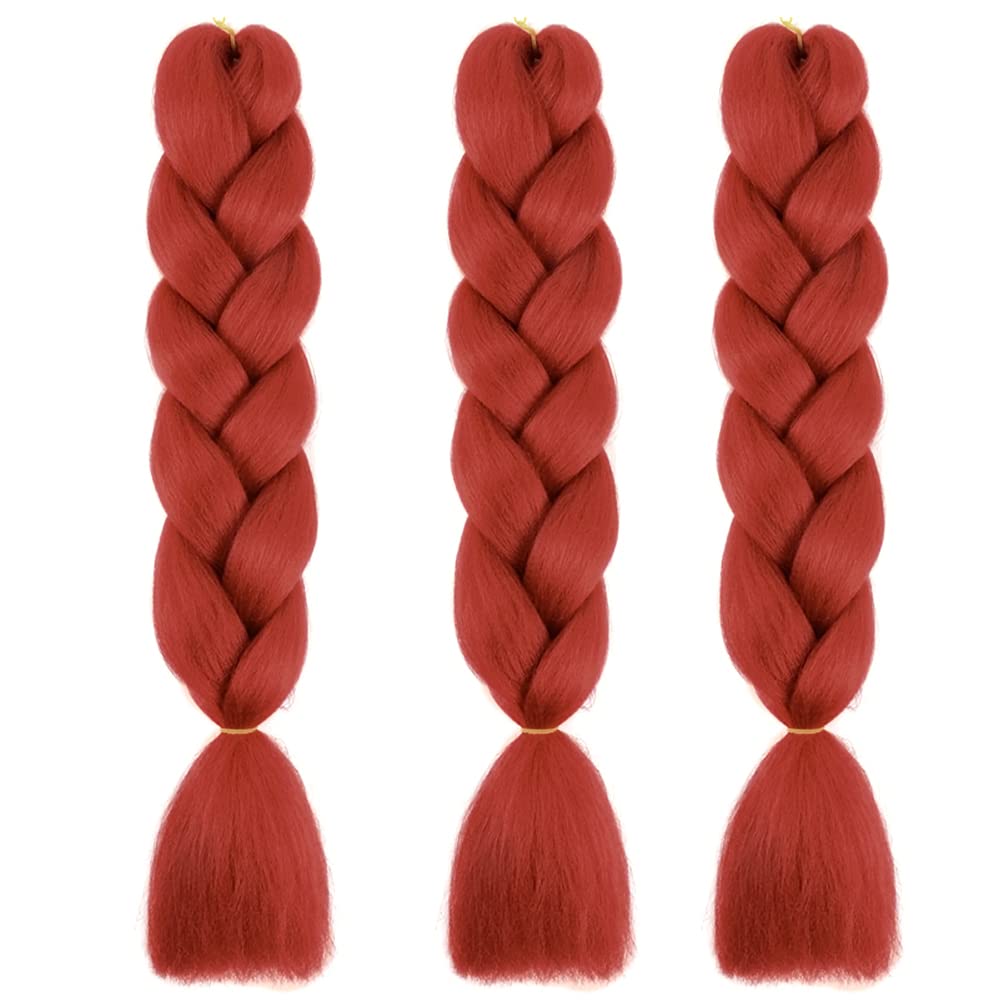 Colorfulpanda 3pc 24inch Hair Extensions for Jumbo Braiding,Colorful Pre Stretched Braiding Hair Heat Resistant Yaki Synthetic African Box Braids Crochet Twist hair for Womens,Auburn