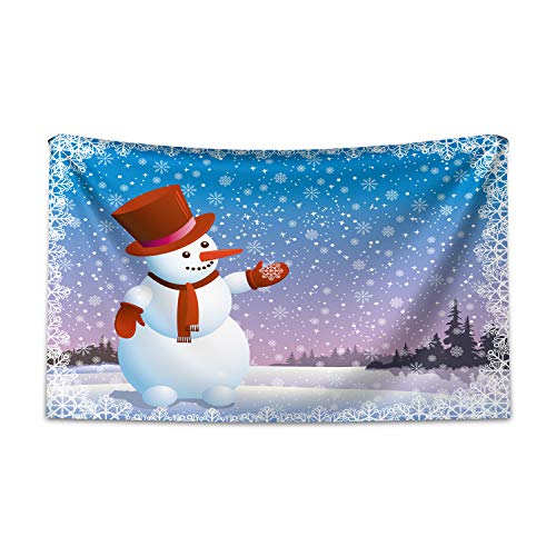 ABAKUHAUS Schneemann Wandteppich & Tagesdecke, Glückliche Cartoon Schneefall aus Weiches Mikrofaser Stoff Waschbar ohne Verblassen Digitaldruck, 230 x 140 cm,Weiß Blau
