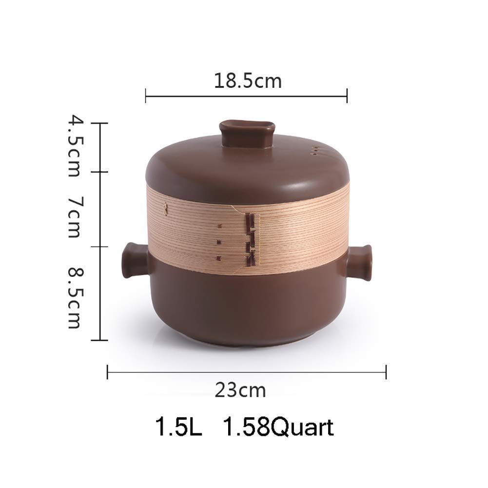Casseruola in Ceramica con Coperchio a Vapore e Due Manici Impilabile. Pentole in Terracotta Marrone Resistenti al Calore 1,58 Litri