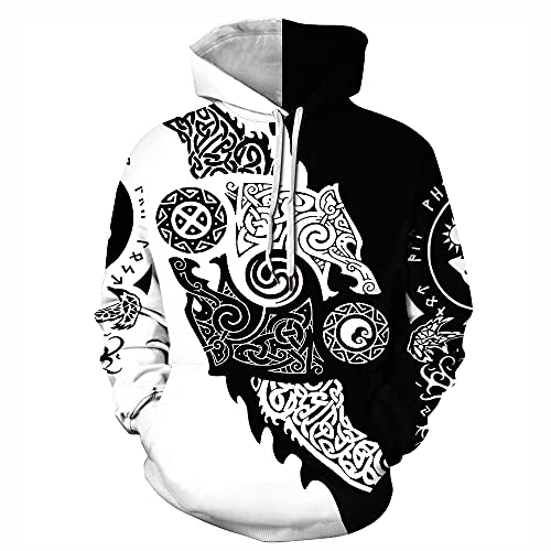 Sweat à capuche loup soleil pour homme style viking décontracté