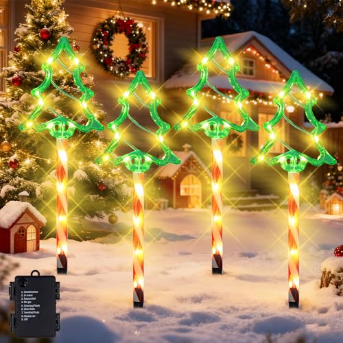 4Pcs Weihnachtsbeleuchtung Außen Batterie,LED Gartenstecker...