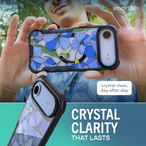 Image of Smartish iPhone Air MagSafe Case - Gripzilla Protective Magnetic Case for Men [Rugged + Tough] Military Grade Heavy Duty Grip Armor - Drop Tested for Apple iPhone Air - Blue Blossoms