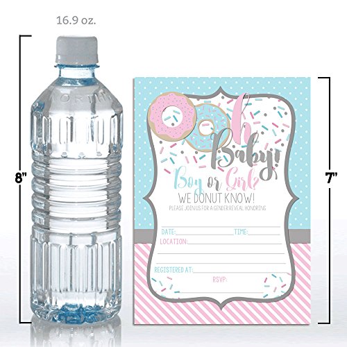 Pink & Blue Donut Gender Reveal Baby Shower Invitations, 20 5"X7" Fill In Cards With Twenty White Envelopes By Amandacreation #TOP3