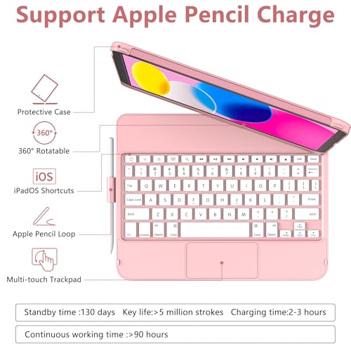 Étui pour iPad 10e génération avec clavier rotatif 360 et pavé tactile