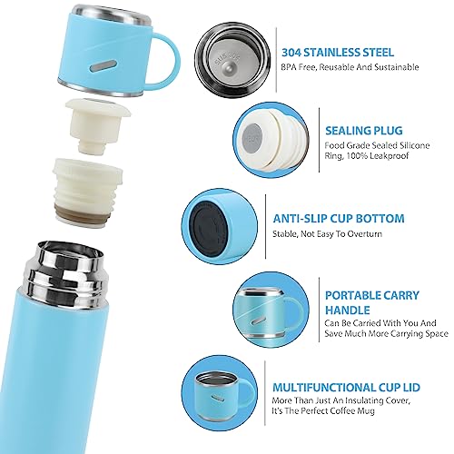 Insulated Water Bottle, 550ml Travel Vacuum Flask, Leakproof Thermal Tea Mug with Lid & Handle - Image 2