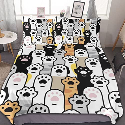 布団カバー 3点セット 肉球柄 猫の肉球柄 猫柄 掛け布団カバー 敷き布団カバー 218x177cm(86x70in) ベットカバー 防ダニ 長く使える抗菌防臭加工 寝具カバーセット 枕カバー ふとんカバー 柔らかい 優しい肌触り あったか 乾きやすい ボ