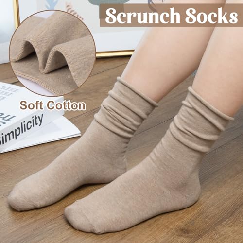 Image of Chalier 5 Pairs Slouchy Socks for Women, Crew Cotton Socks with Cute Roll Top Casual Calf Long Sock