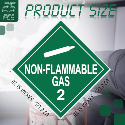 Image of 25 Pcs 2.2 Non-Flammable Gas Placard Stickers, 10.75 inch x 10.75 inch Removable Non-Flammable Gas Hazard Labels Self-Adhesive Vinyl for Short-Term Applications