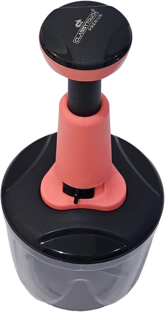 Push Chopper Manual Food Processor Vegetable Food Chopper for Chopping Blending Salad Spinning Drying, Upgraded One-Hand Press 1000 ml Easy Clean Pink