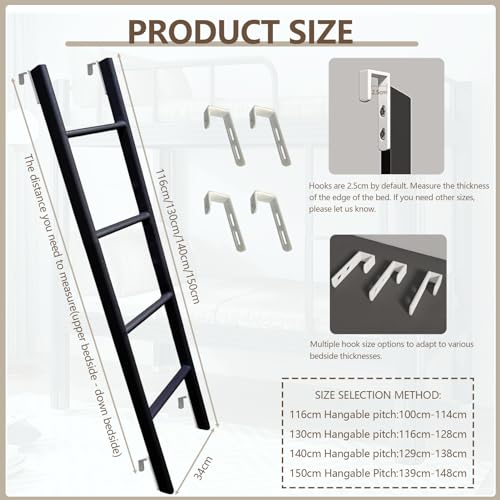 Escalera colgante para litera con ganchos y estructura metálica compacta 3