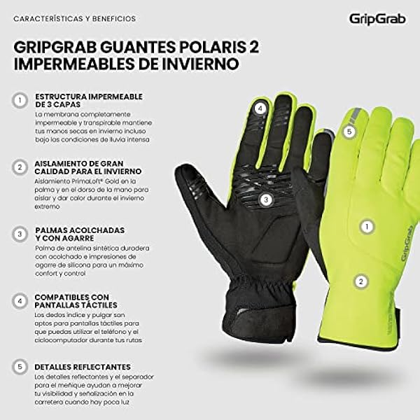GripGrab Guantes de Ciclismo Polaris 2 de Invierno Impermeables Térmicos Cortavientos Acolchados Bicicleta Carretera MTB