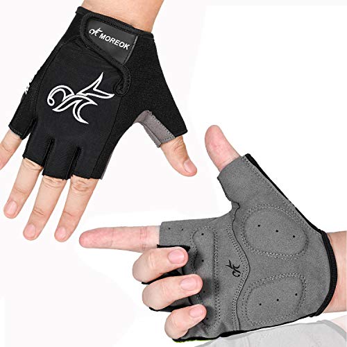 MOREOK Mens Cycling Gloves,Half Finger Biking Glove MTB DH Road Bicycle Gloves Gel Pad Shock-Absorbing Anti-Slip Breathable Motorcycle Mountain Bike Gloves Black-L