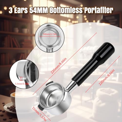 Image of 54mm Bottomless Portafilter fit Breville Barista Express Machines BES870XL 880BSS 878BSS 840XL 500BSS 450BSS BES500,3 Ears Espresso Portafilter with 18g Basket