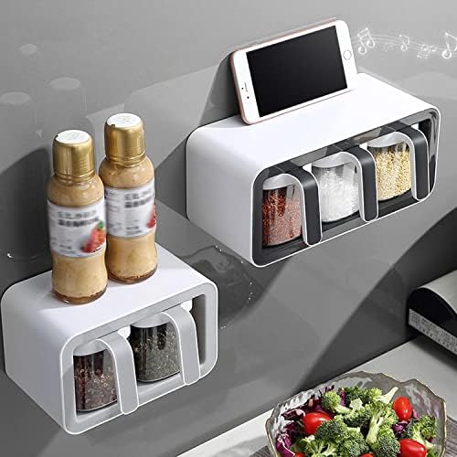 Spice Box, Wall Mounted, Silicone Material, 7.2" Long, 3 Compartments, with Small Spoons