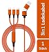 Produktbild 5 in 1 Multi USB-Ladekabel mit USB, USB-C und Micro-USB, USB-C und lPhone, 120 cm lang, Nylon und Aluminium, Ultra robust (1 Stück, orange)