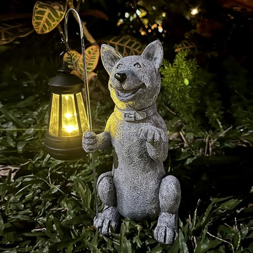 Image of lightsfever Dog Statue with Solar Lantern, Outdoor Statues for Home Garden Balcony Decor, Solar-Powered LED Lights for Outdoor Patio Yard Lawn Decorations, Unique Gifts for Men, Moms, Grandma
