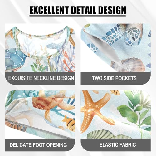 ALAZA Sea Turtle Coral Reef Starfish Pajamas Short Sleeve 2 Piece Sleepwear Top and Bottom Pajama Set Unisex4