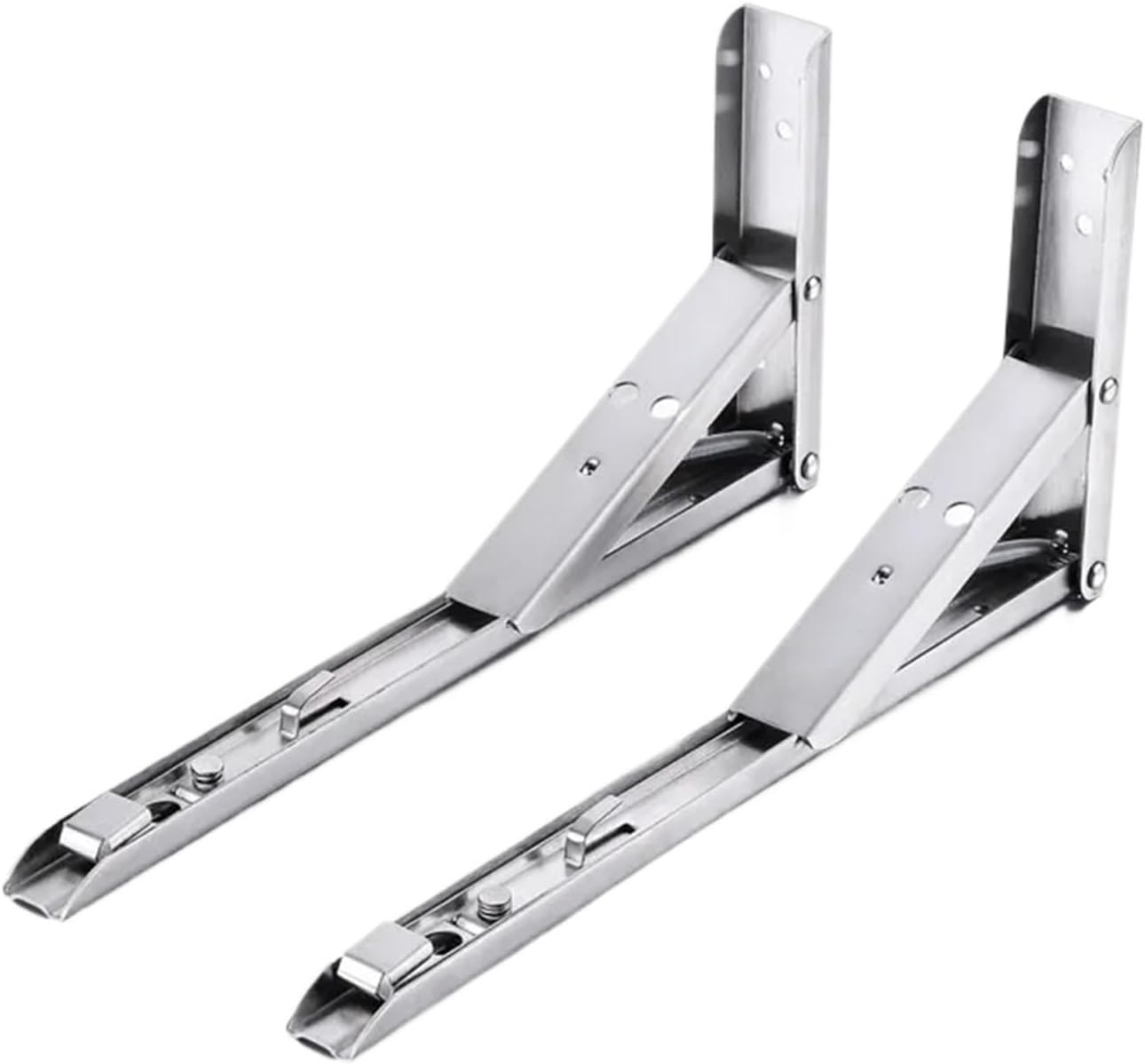 Folding Shelf Brackets 2 Pcs Folding Shelf Brackets Foldable Triangle Support Spring Rack Partition Rack Nine-partition for Table，Work Bench(Silver-14 inches)