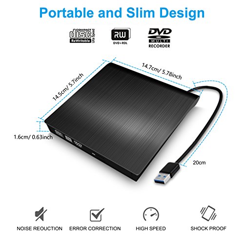 Valoinus External CD Drive, USB 3.0 Portable CD/DVD +/-RW Drive Slim DVD/CD ROM Rewriter Burner Compatible with Laptop Desktop PC Windows Linux OS Apple Mac