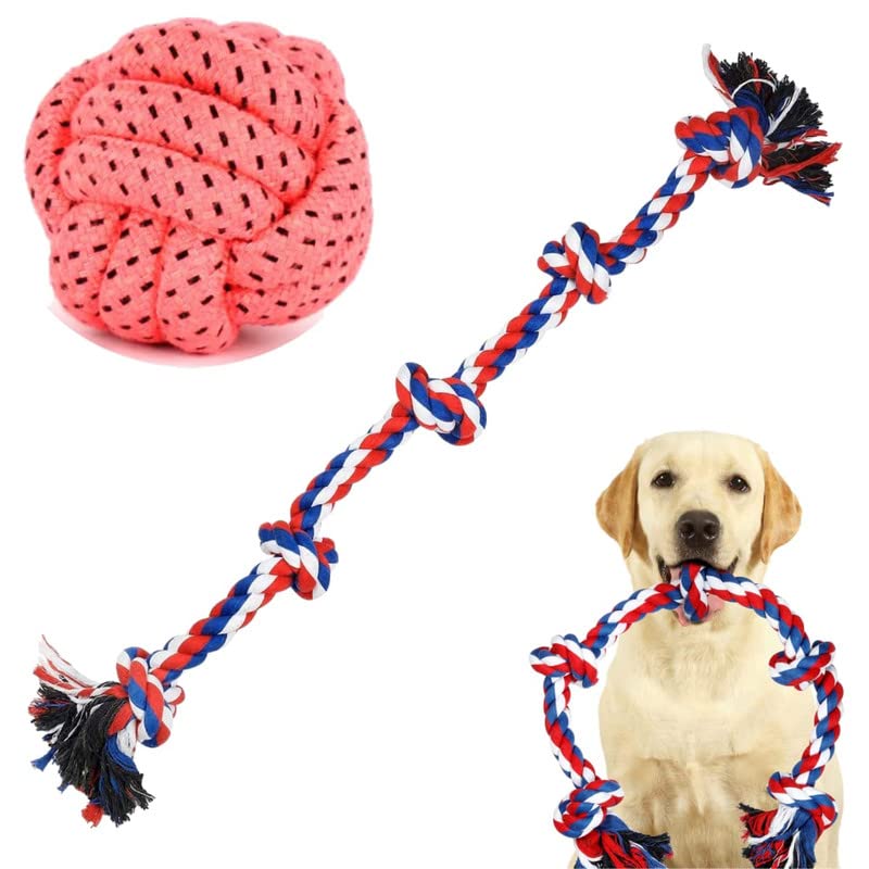 Dog Trust Toys for Aggressive Chewers -Dog Toys Large Breed, 5 Knots Indestructible Cotton Rope + Cotton Rope Ball Chew Toy for Dog Toy Teeth Cleaning - Color May Vary (B09YHTDN29) Amazon Price History, Amazon Price Tracker