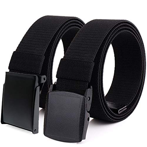 HOANAN 2-Pack Elastic Stretch Belt, Men’s All Size Nylon Tactical Hiking Belt (Fit up to 42", Blackblack)