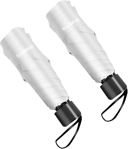 TradMall Paquete de 2 mini paraguas de viaje pequeño parasol compacto ligero con protección UV para sol y lluvia