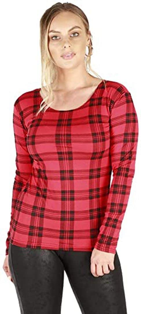 KATSSI Women’s Ladies Long Sleeve Stretch Plain Round Scoop Neck T Shirt Top SM