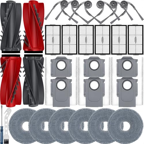 Bluearks 30 Stück Zubehör für Roborock Saros 10R/Saros 20/Qrevo Curv 2 Pro/Qrevo CurvX/Qrevo Curv 2 ProX 4 Hauptbürste 6 HEPA Filter 6 Wischpad 6 Seitenbürsten 6 Staubbeutel Ersatzteile Zubehörset