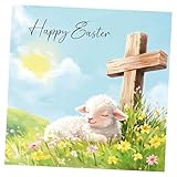 Paquete de 8 tarjetas de Pascua. Cada paquete contiene 1 diseño de cordero de Pascua. Respetuoso con el medio ambiente, reciclable, tarjetas sin plástico, sobres y caja. Interior en blanco.
