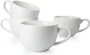 Sweese Porcelain 24oz Oversized Mugs Set of 4 - Soup Mug with Handles, Perfect for Coffee, Hot Chocolate- Microwave Safe - White