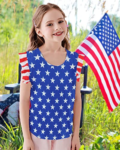 Image of Tkria Girls 4th of July Tank Tops Red White and Blue Shirt Toddler Girl American Flag Patriotic Outfit 2-7 Years