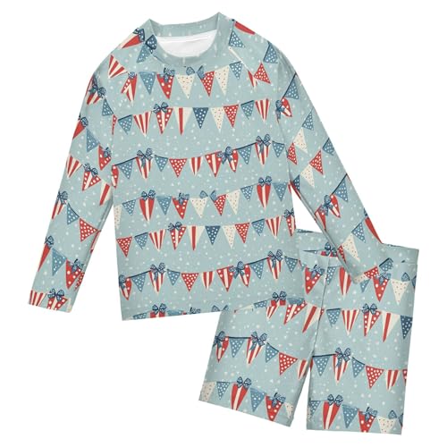 July 4th Independence Day Flag Baby Boys' Toddler Long Sleeved Rashguard Swim Bathing Suit Set B0404561