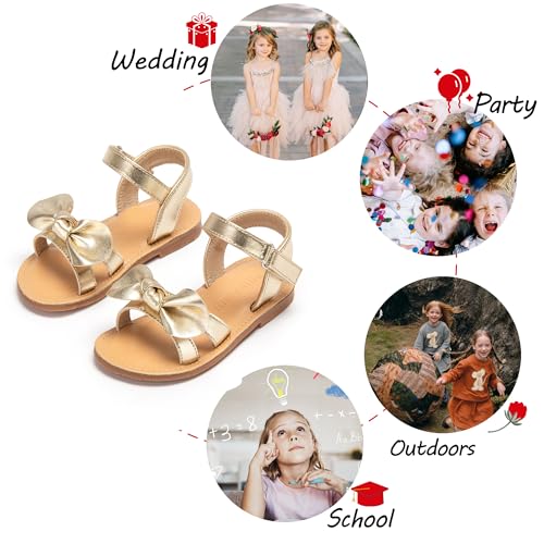 Image of PHIRAMIN Toddler Girl Sandals - Flower Girl Dress Shoes Open Toe Little Kid Flats
