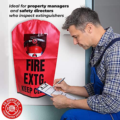 Fire Extinguisher Covers with Window for Gauge Plus Instruction Decals for Fire Extinguishers (5 Pack, Small)